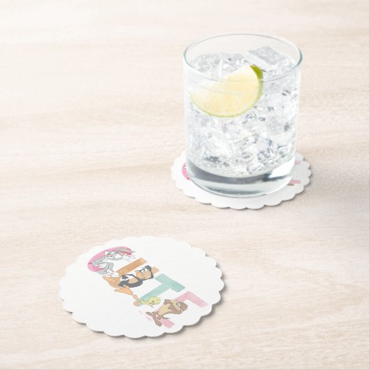 LOONEY TUNES™かわいい水色ワードマーク ペーパーコースター (インサイチュ)