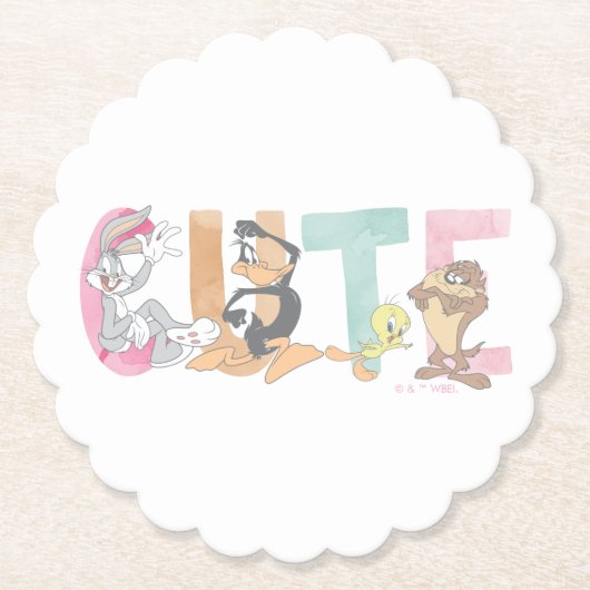 LOONEY TUNES™かわいい水色ワードマーク ペーパーコースター (正面)