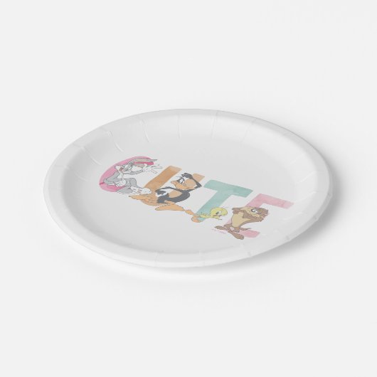 LOONEY TUNES™かわいい水色ワードマーク ペーパープレート (アングル)