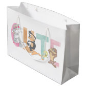 LOONEY TUNES™かわいい水色ワードマーク ラージペーパーバッグ (裏面アングル)