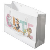 LOONEY TUNES™かわいい水色ワードマーク ラージペーパーバッグ (正面アングル)