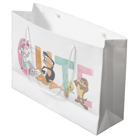 LOONEY TUNES™かわいい水色ワードマーク ラージペーパーバッグ (正面アングル)