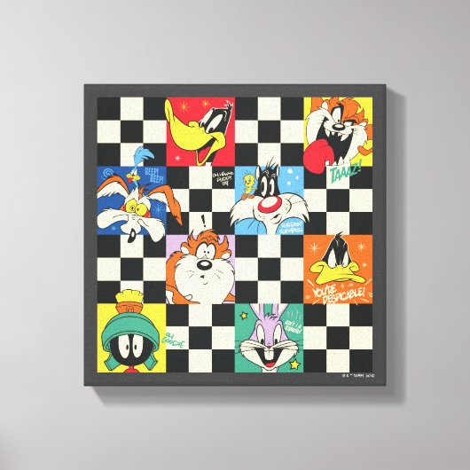 LOONEY TUNES™キャラクターオンブラック&ホワイト キャンバスプリント (正面)