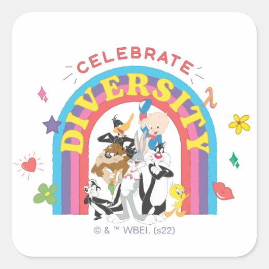 LOONEY TUNES™ - Celebrate Diversity Pride Rainbow スクエアシール (正面)