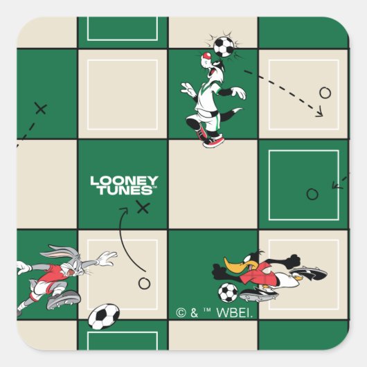 LOONEY TUNES™ Soccer Grid Pattern スクエアシール (正面)