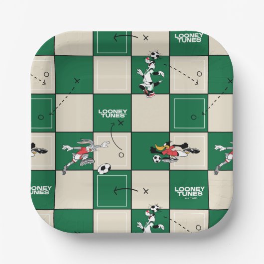 LOONEY TUNES™ Soccer Grid Pattern ペーパープレート (正面)