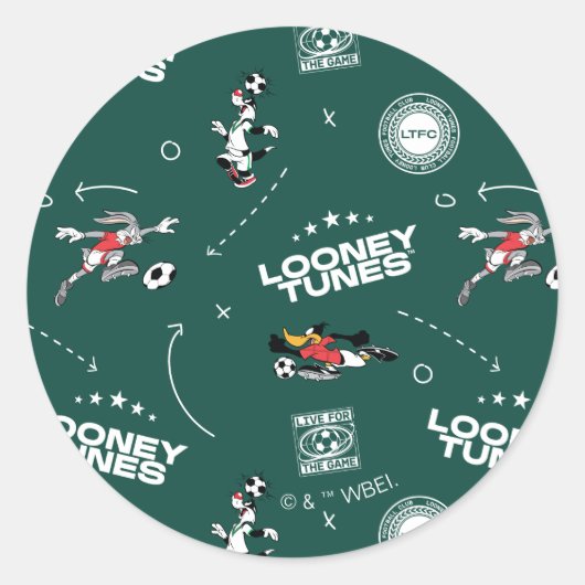 LOONEY TUNES™ Soccer Playbook Pattern ラウンドシール (正面)
