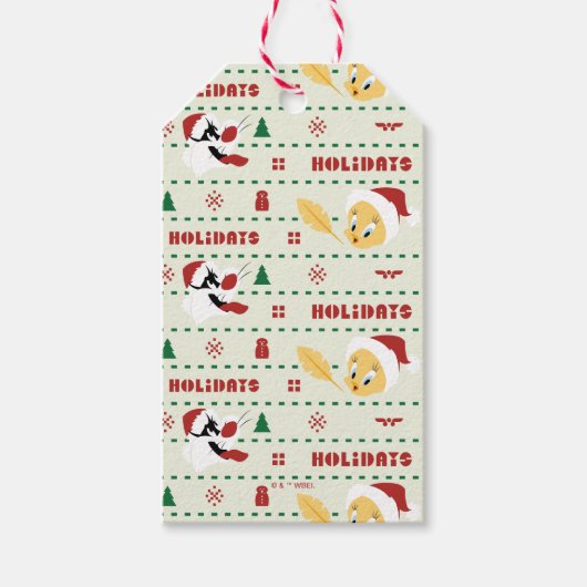 LOONEY TUNES™ SYLVESTER™ & TWETY™ホリデーパターン ギフトタグ (正面)