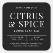 Loose Leaf Tea Simple Minimalist Black Pouch Label スクエアシール (正面)