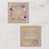 Loose Watercolor Floral Frame Kraft スクエア名刺 (正面/裏面)