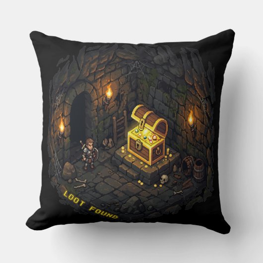 Loot Found Fantasy Dungeon Pixel Art Design クッション (正面)