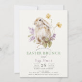 Lop Bunny Purple Lilac Floral Easter Brunch 招待状 (正面)