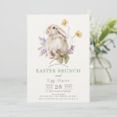 Lop Bunny Purple Lilac Floral Easter Brunch 招待状 (スタンド正面)