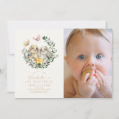 Lop Rabbit Bunny Butterfly 1st Birthday写真 招待状 (正面)