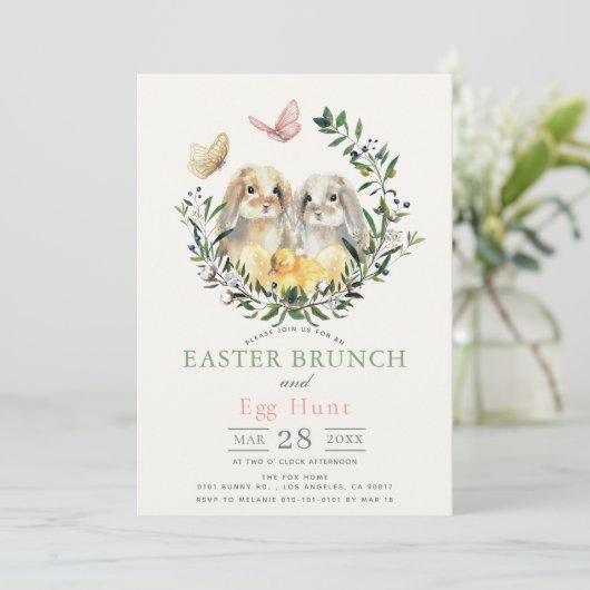 Lop Rabbit Bunny Chick Butterfly Easter Brunch 招待状 (スタンド正面)