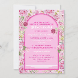 loral Rose Pink Quinceanera Invitation 招待状