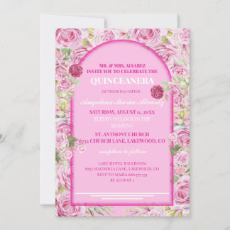 loral Rose Pink Quinceanera Invitation 招待状