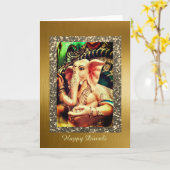 Lord Ganesha, 5" x 7"折り畳みグリーティングカード カード (黄色い花)