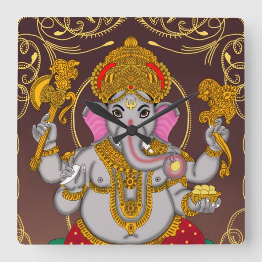 Lord Ganesha Clock スクエア壁時計 (正面)