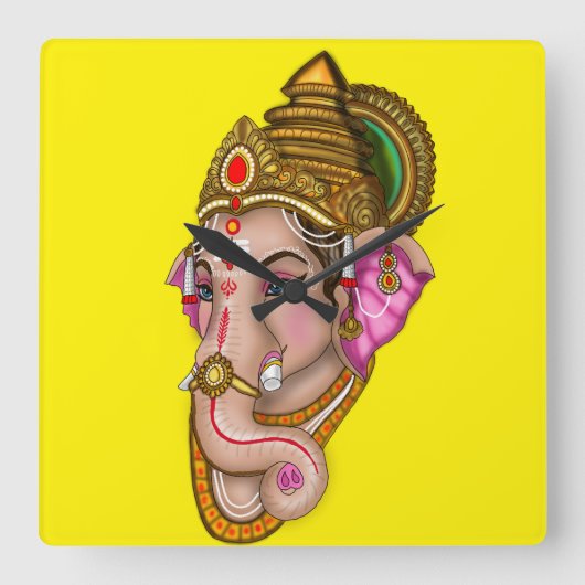 Lord Ganesha Wall Clock スクエア壁時計 (正面)