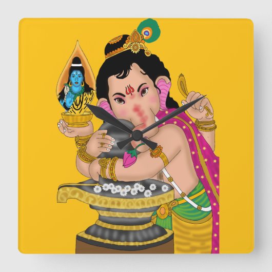 Lord Ganesha Wall Clock スクエア壁時計 (正面)