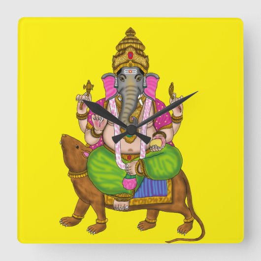 Lord Ganesha Wall Clock スクエア壁時計 (正面)
