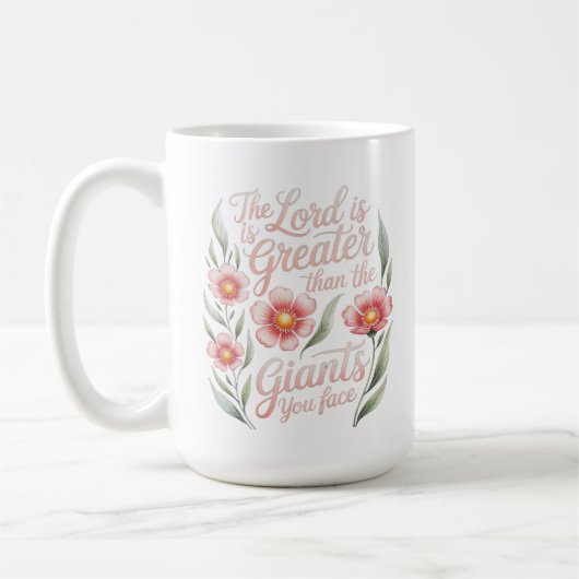 Lord Greater Than Giants You Face Floral Christian コーヒーマグカップ (左)