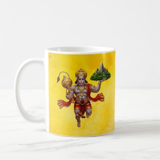 Lord Hanuman Flying Lifting Mountain コーヒーマグカップ (左)