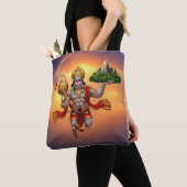 Lord Hanuman Flying Lifting Mountain トートバッグ (クローズアップ)