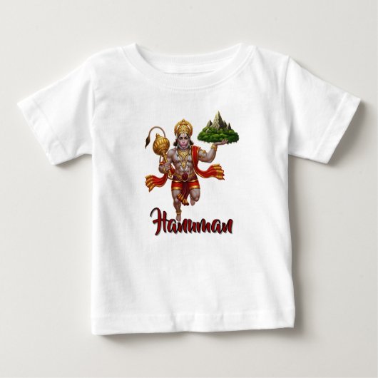 Lord Hanuman Flying Lifting Mountain ベビーTシャツ (正面)