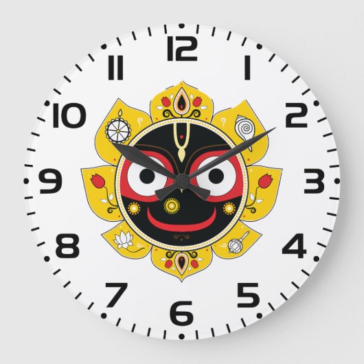 Lord Jagannath Face Hindu Deity Spiritual ラージ壁時計 (正面)
