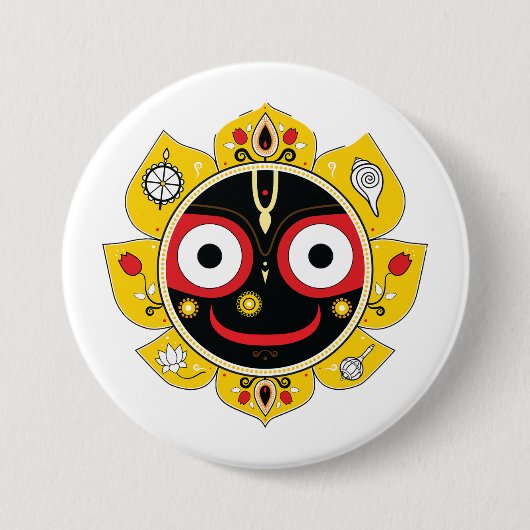 Lord Jagannath Face Hindu Deity Spiritual 缶バッジ (正面)