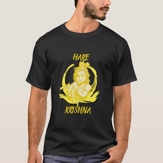Lord Krishna Flute Graphic T-Shirt - Hare Krishna Tシャツ (正面)