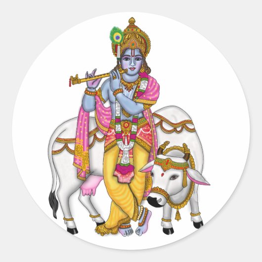 Lord Krishna Sticker ラウンドシール (正面)