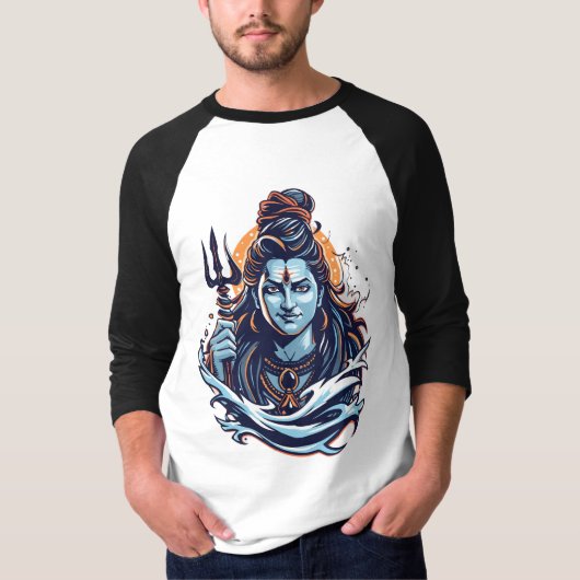 Lord Shiva Adiyogi Art - Powerful Mahadev Trident  Tシャツ (正面)