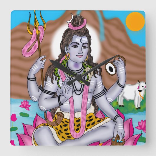 Lord Shiva Clock – Wall Decor & Home Decor スクエア壁時計 (正面)