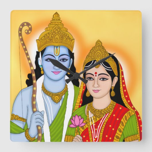 Lord Sitaram Clock – Divine Wall Decor & Home Deco スクエア壁時計 (正面)