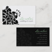 Loreleiの黒いダマスク織の花のシックな名刺 名刺 (正面/裏面)