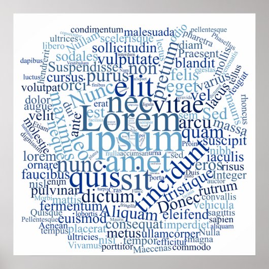 Lorem Ipsum ワードクラウド - ブルー版 ポスター (正面)