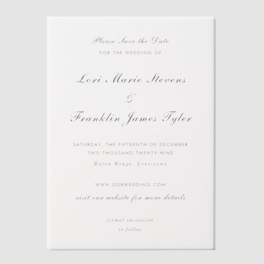LoriエレガフォーマルントウェディングSave the Date ベラム紙招待状 (正面)
