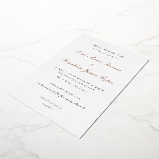 LoriエレガフォーマルントウェディングSave the Date 箔招待状 (回転した状態)