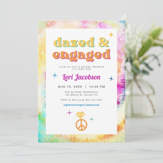 LORI絞り染めDazed 婚約した 70sレトロブライダルシャワー 招待状 (スタンド正面)