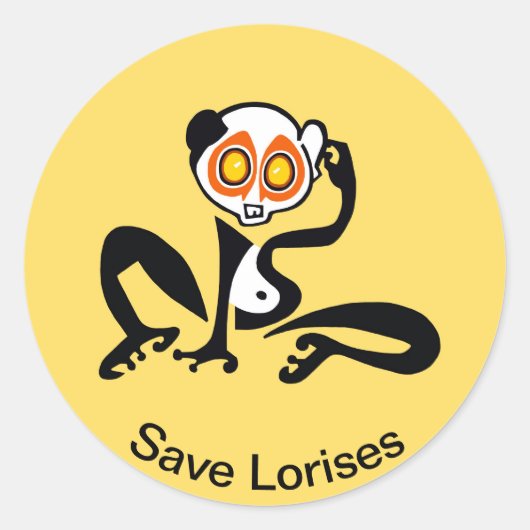 LORISES -救絶滅危惧動物 – イエローステッカー ラウンドシール (正面)