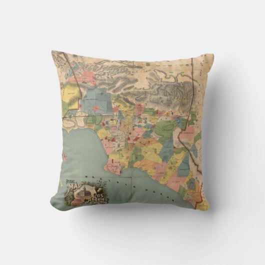 Los Angeles郡カリフォルニア(1888年)のヴィンテージの地図 クッション (正面)