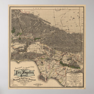 Los Angeles郡CA (1900年)のヴィンテージの地図 ポスター