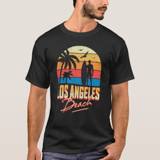 Los Angeles California Beach Surfing Surf Summer V Tシャツ (正面)