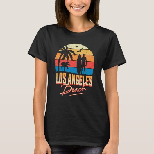 Los Angeles California Beach Surfing Surf Summer V Tシャツ (正面)