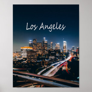 Los Angeles California City Skyline at night ポスター