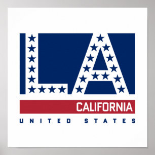 Los Angeles, California   Red,White & Blue Skyline ポスター