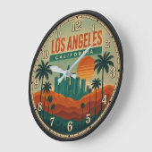 Los Angeles California Retro Sunset  ラージ壁時計 (傾斜)